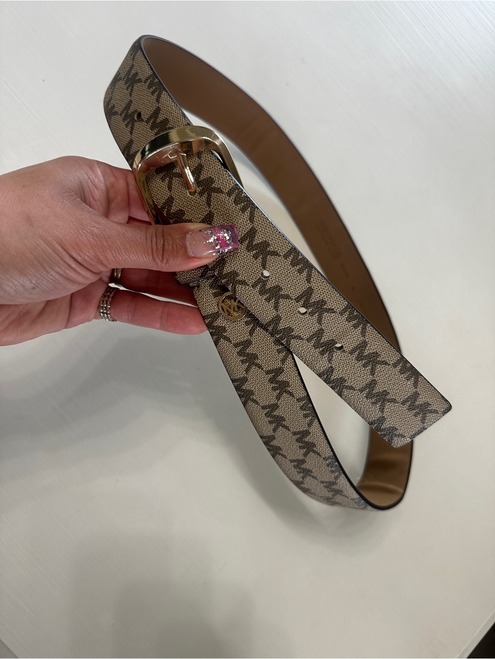 Michael Kors Beige and Brown Logo Belt